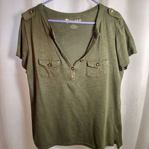 #511 Navy Green V-Neck Splash Top Size XL